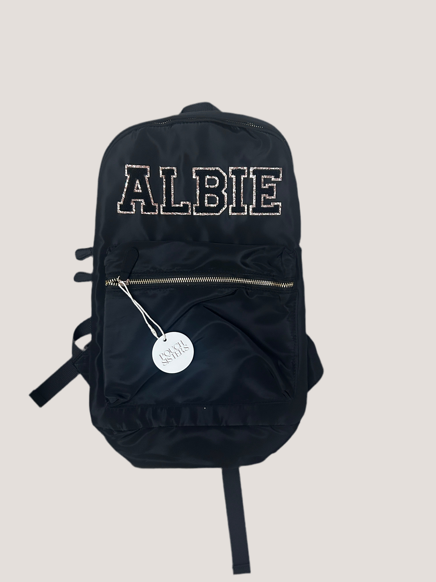 Ready to send Black backpack ‘ALBIE’ black gold glitter