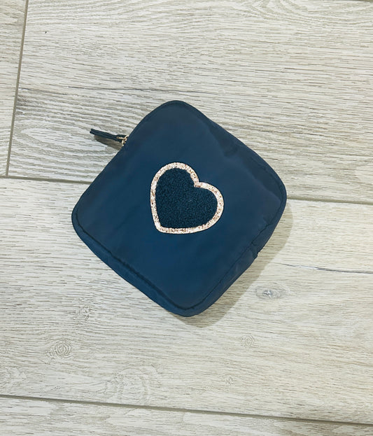 READY TO SEND navy mini pouch with navy heart