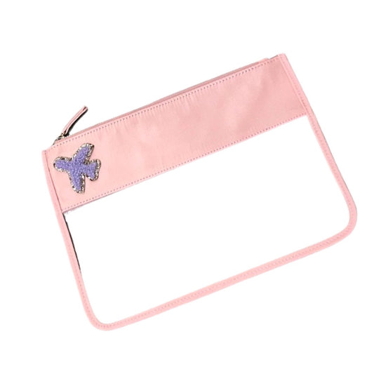 *READY TO SEND* clear peach pouch with lilac aeroplane