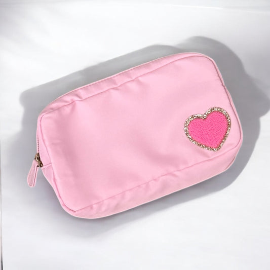 Ready to send small baby pink pouch with hot pink heart