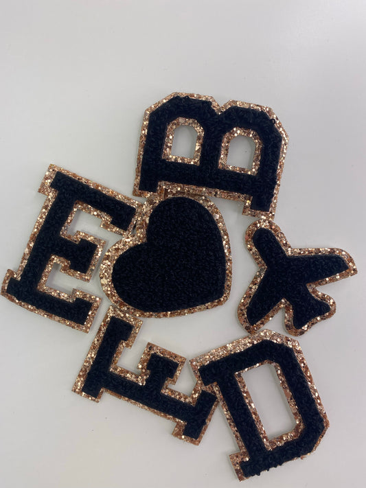 BLACK - Gold Glitter Patches