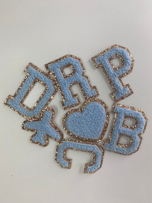 BABY BLUE - Gold Glitter Patches